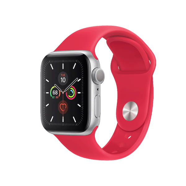 Refurbished Apple Watch Serie 5 | 40mm | Aluminium Argent | Bracelet Sport Rouge | GPS | WiFi + 4G