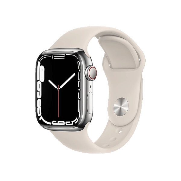 Refurbished Apple Watch Series 7 41mm Stainless Steel Argent Bracelet Sport Lumiere Stellaire GPS WiFi 4G Refurbished.lu