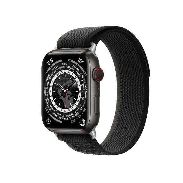 Refurbished Apple Watch Serie 7 | 45mm | Titane Noir Sidéral | Bracelet Trail Gris/Noir | GPS | WiFi + 4G